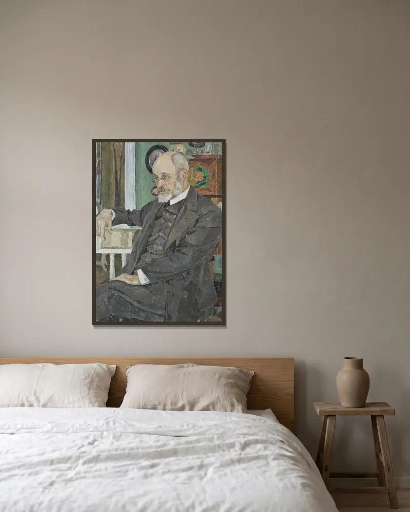 Nils Kreuger, 1858–1930, konstnär av Carl Wilhelmson inramad på en vägg