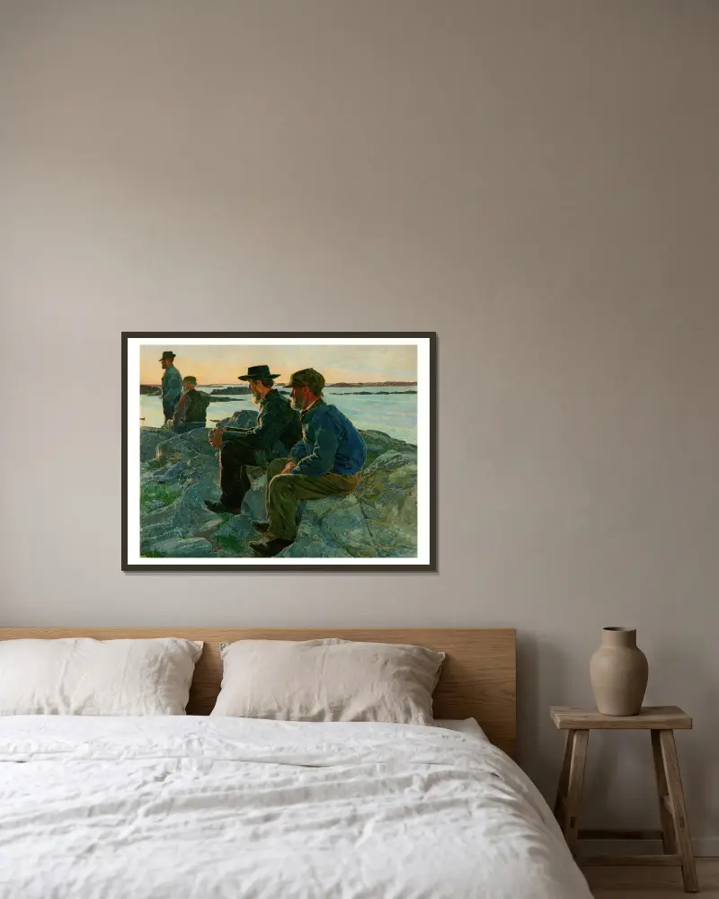 På klipporna, Fiskebäckskil av Carl Wilhelmson inramad på en vägg