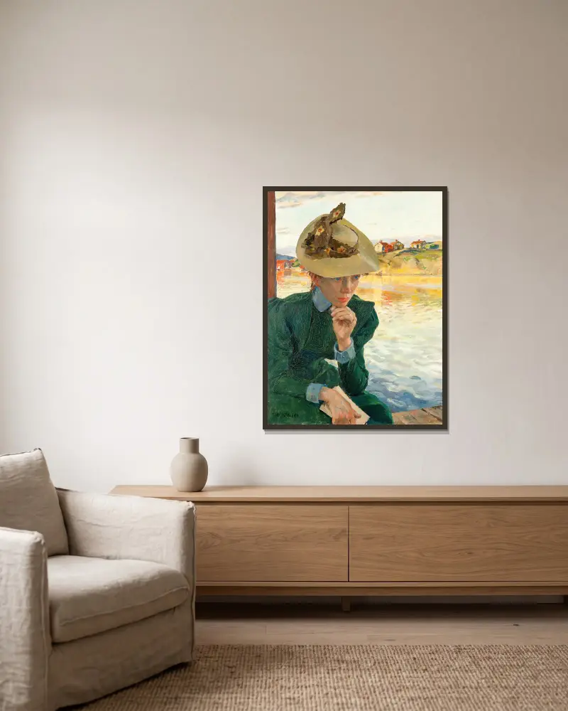 Scen från svenska västkusten av Carl Wilhelmson inramad på en vägg