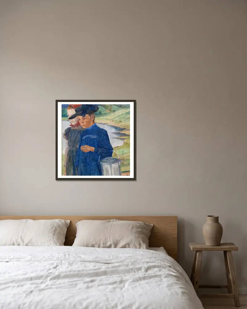 Två flickor på vägen av Carl Wilhelmson inramad på en vägg