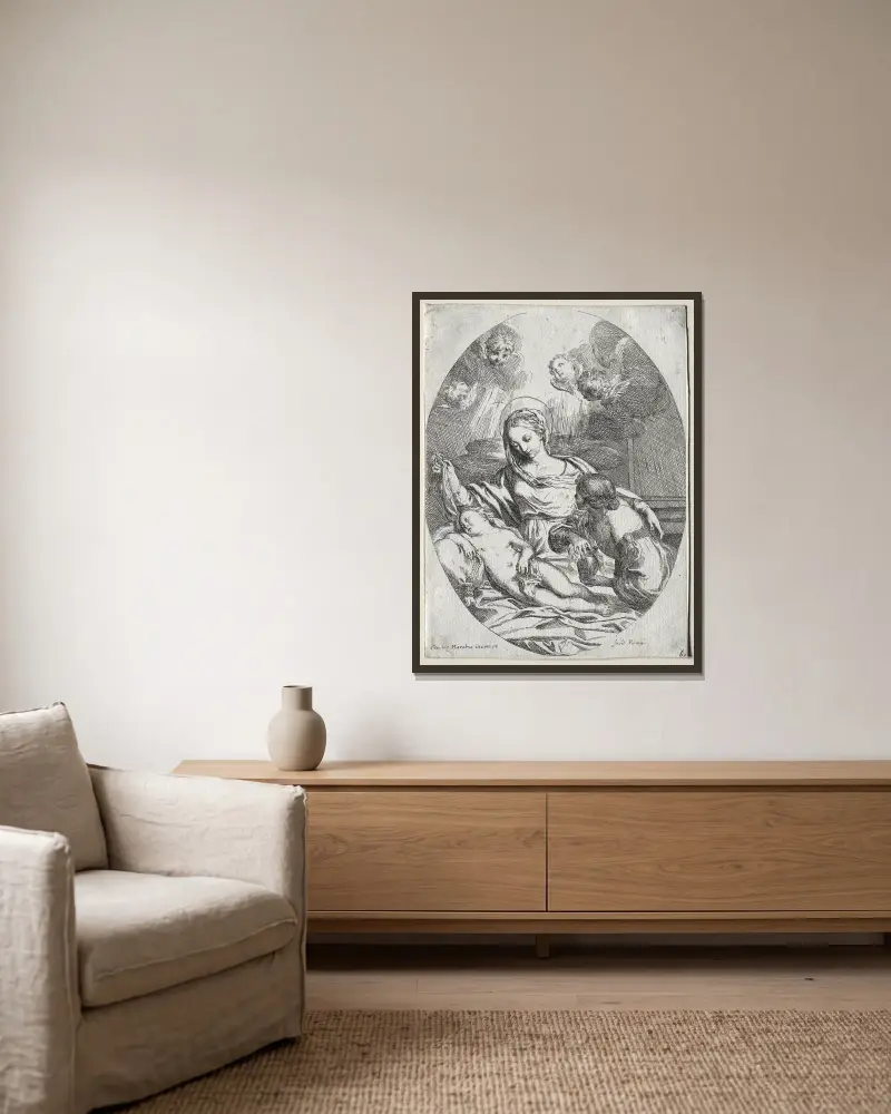 Madonna mit Kind und Magdalena von Carlo Maratti gerahmt an einer Wand
