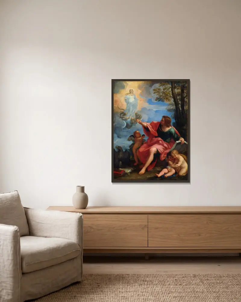 Der Evangelist Johannes auf Patmos von Carlo Maratti gerahmt an einer Wand