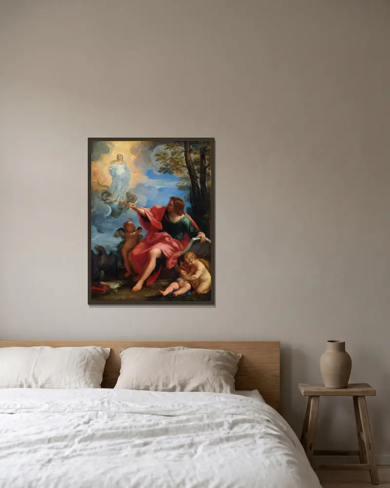 Der Evangelist Johannes auf Patmos von Carlo Maratti gerahmt an einer Wand