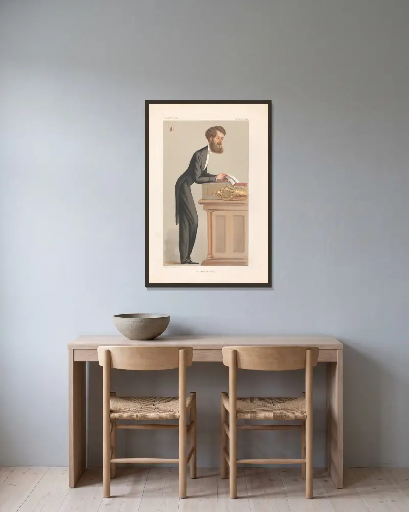 Schatzkanzler. „Ein Scagliola-Apollo“ Beach. 22. August 1874 von Carlo Pellegrini gerahmt an einer Wand