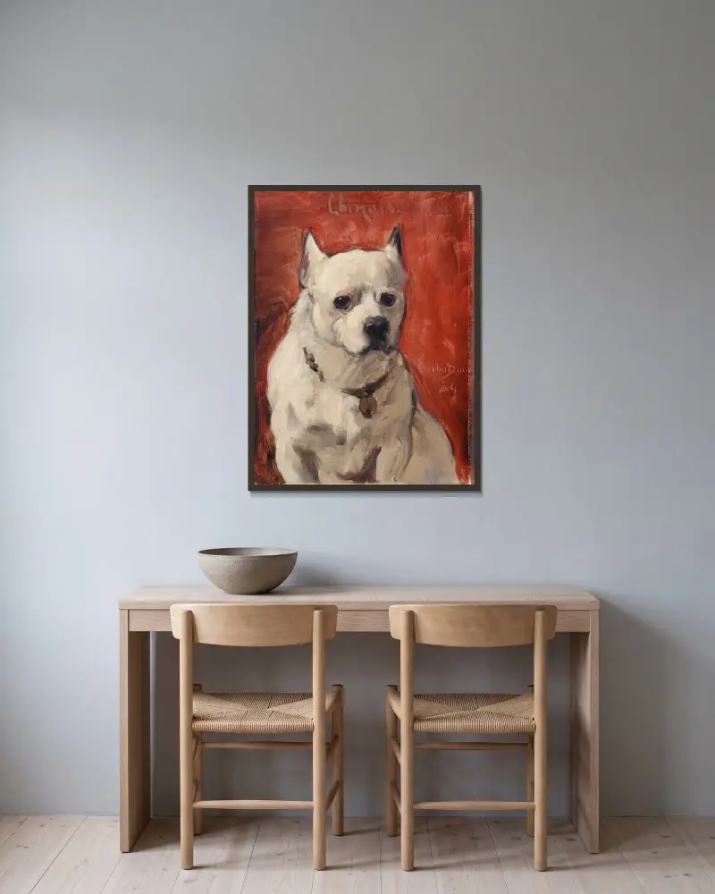 Le chien ‘chinois’ av Carolus-Duran inramad på en vägg