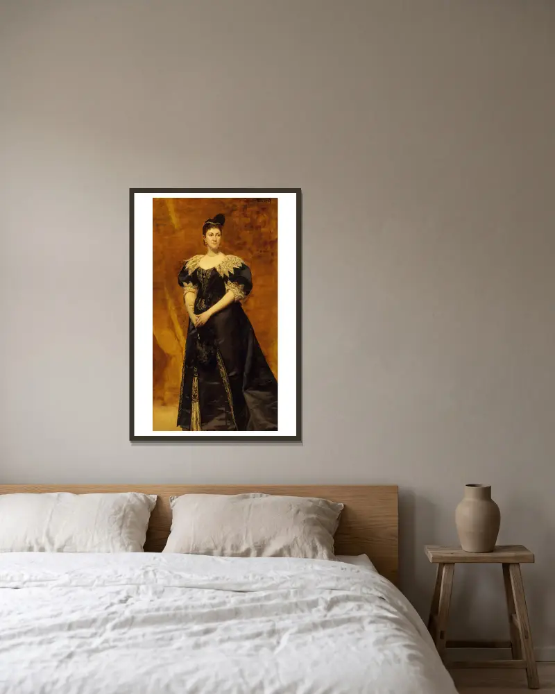 Mrs. William Astor (Caroline Webster Schermerhorn, 1831–1908) von Carolus-Duran gerahmt an einer Wand