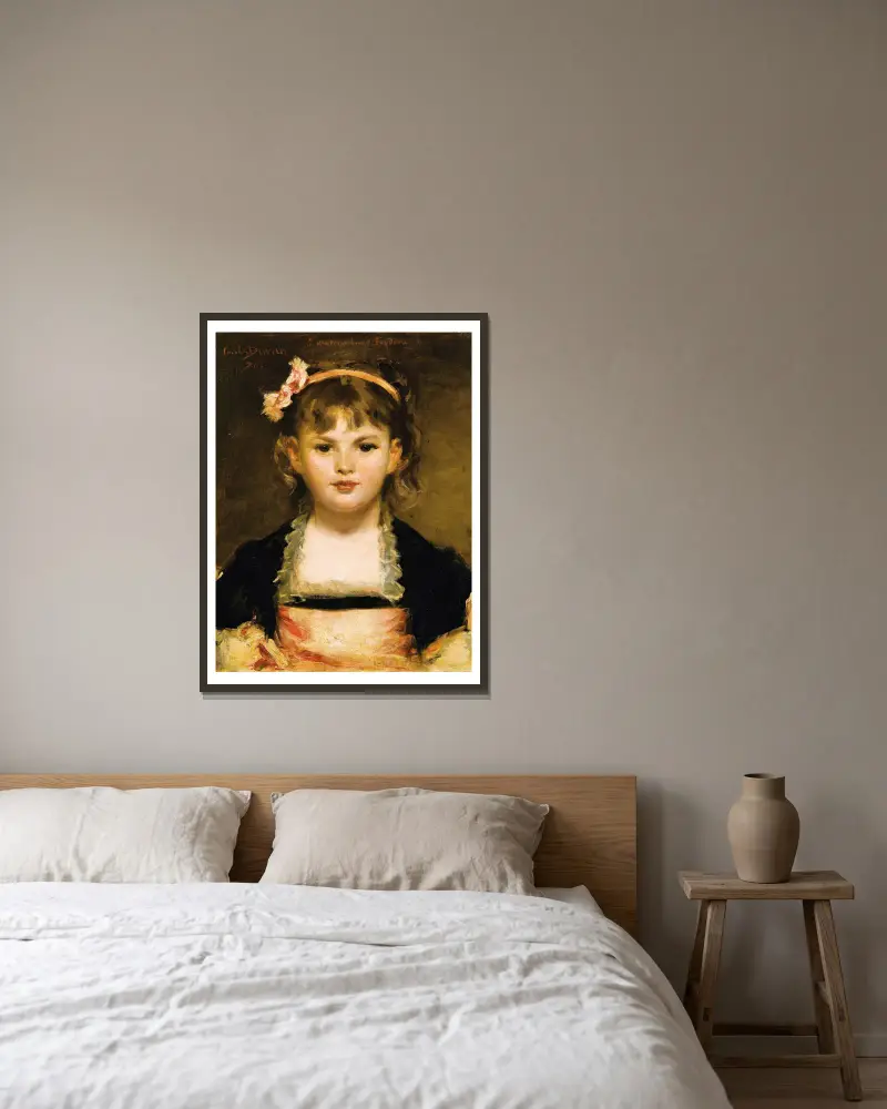 Porträtt av en ung flicka av Carolus-Duran inramad på en vägg