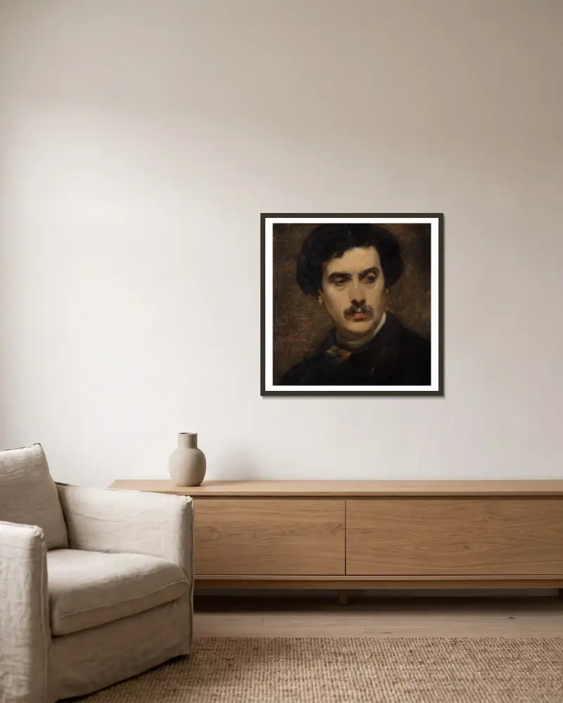 Portrait d’Alexandre Falguière av Carolus-Duran inramad på en vägg