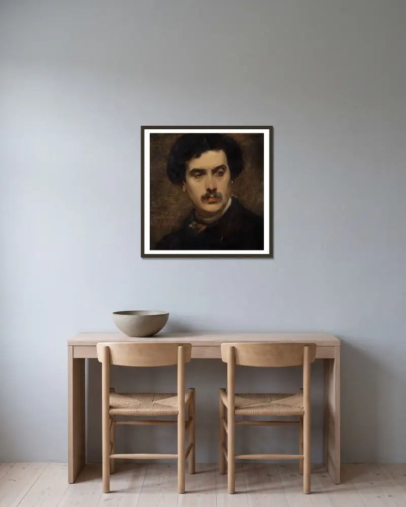 Portrait d’Alexandre Falguière av Carolus-Duran inramad på en vägg