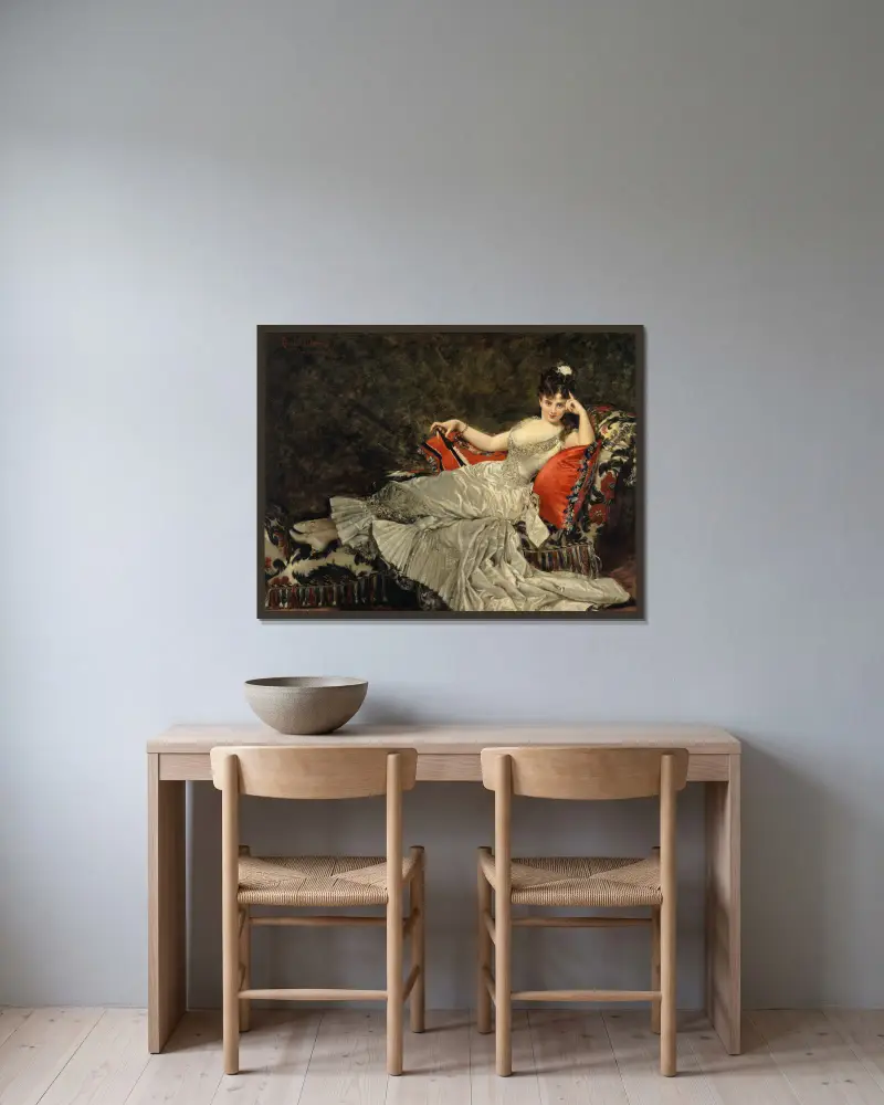 Porträt der Mademoiselle de Lancey von Carolus-Duran gerahmt an einer Wand