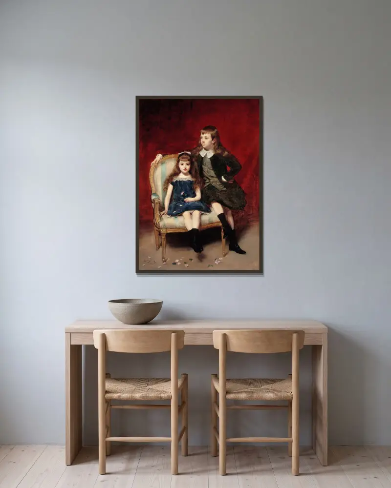 Porträtt av Marguerite (1883–1973) och Robert (1880–1956) de Broglie av Carolus-Duran inramad på en vägg