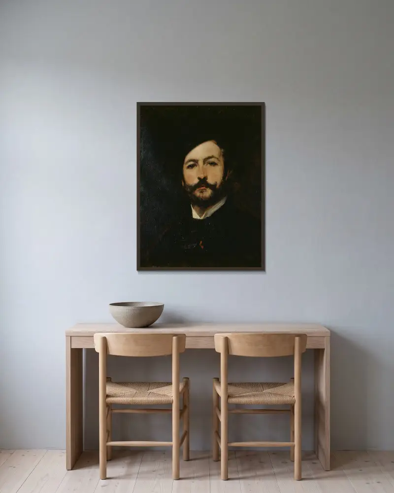 Porträtt av baron Antoine d’Ezpeleta av Carolus-Duran inramad på en vägg