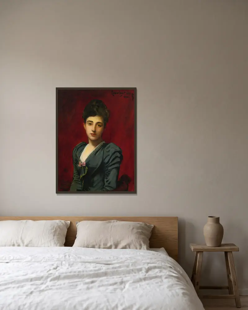 Porträtt av grevinnan Lily de Roussy de Sales av Carolus-Duran inramad på en vägg