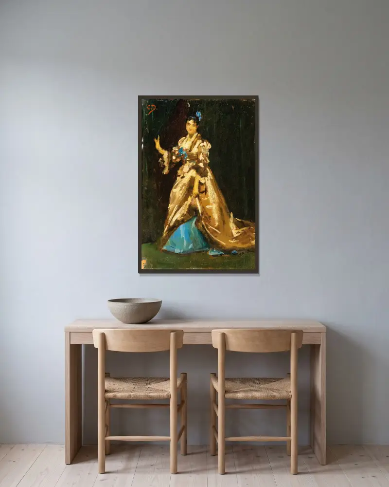 Skiss till porträtt av fru Feydeau av Carolus-Duran inramad på en vägg