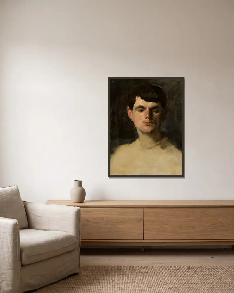 Study of a male head av Carolus-Duran inramad på en vägg