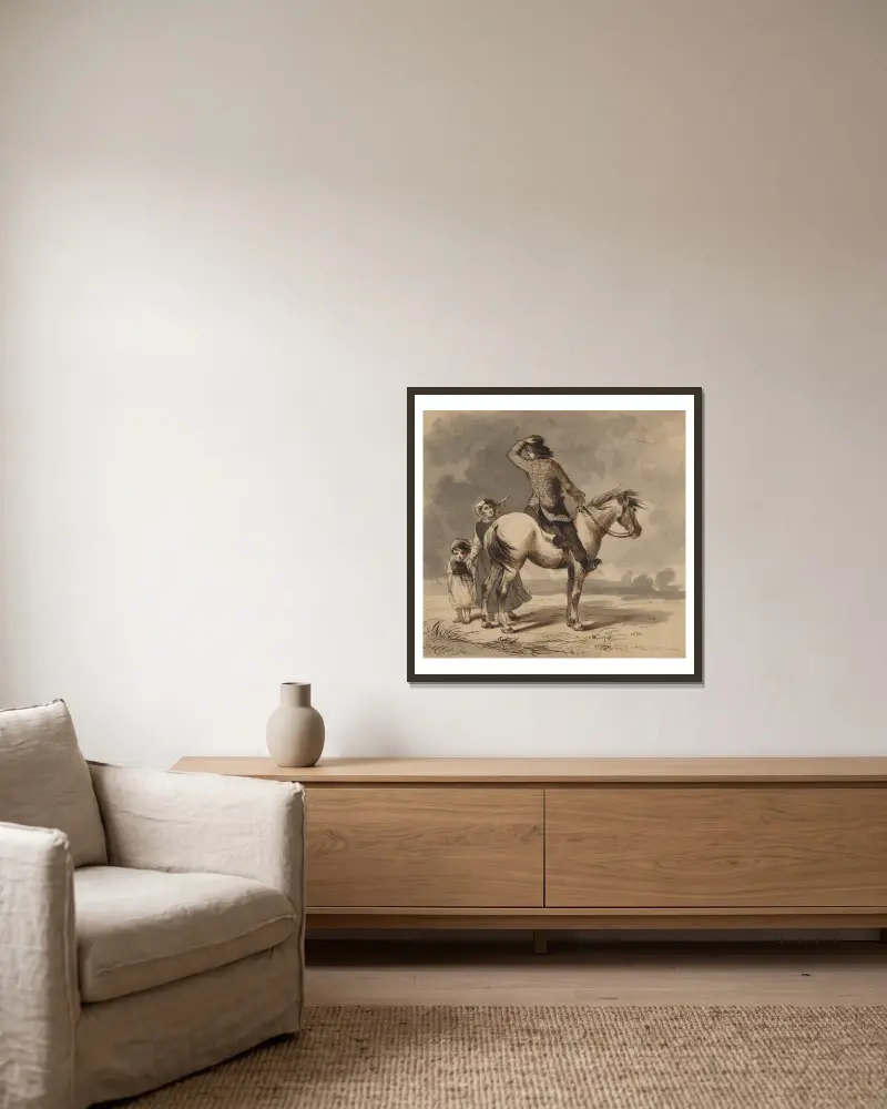 Junge auf einem Pony und zwei Mädchen von Felix Octavius Carr Darley gerahmt an einer Wand