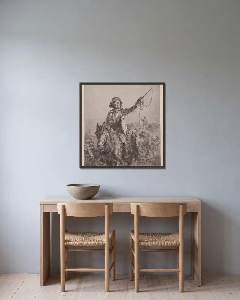 Hirte, der Vieh treibt von Felix Octavius Carr Darley gerahmt an einer Wand