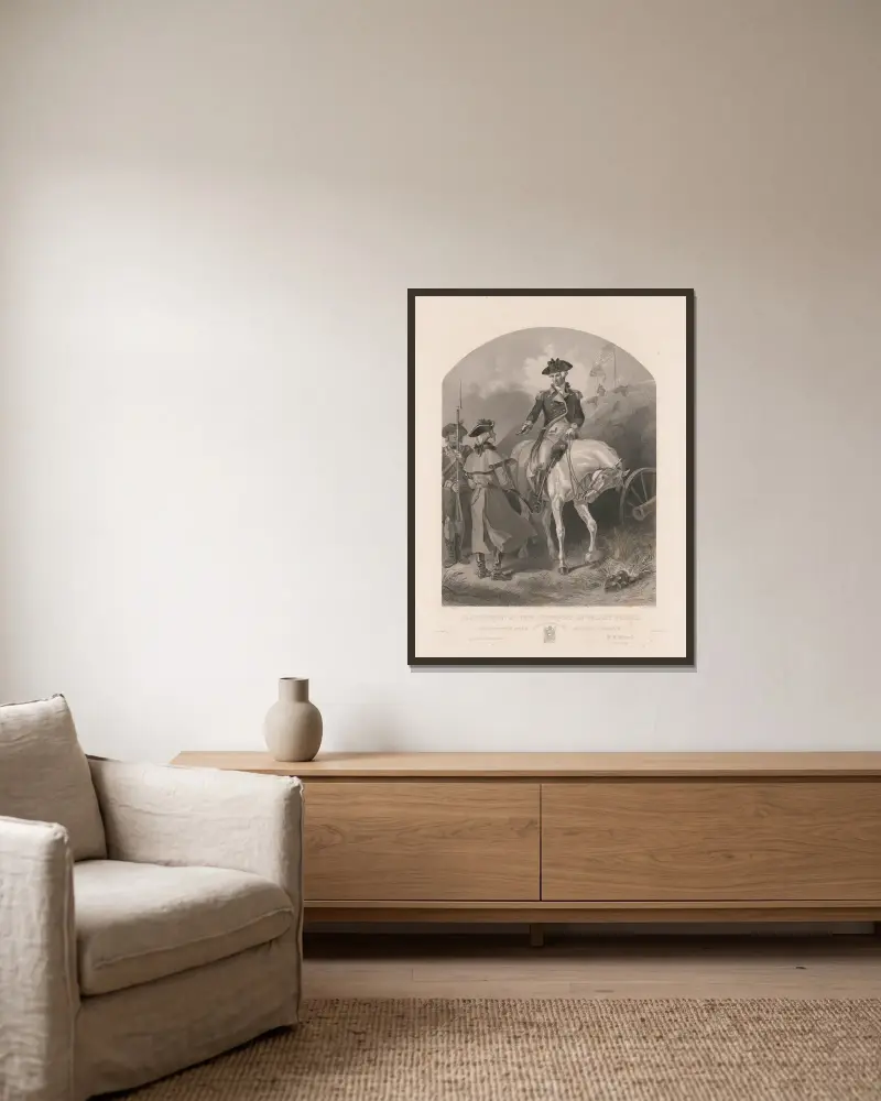 Washington vid förposterna i Valley Forge av Felix Octavius Carr Darley inramad på en vägg