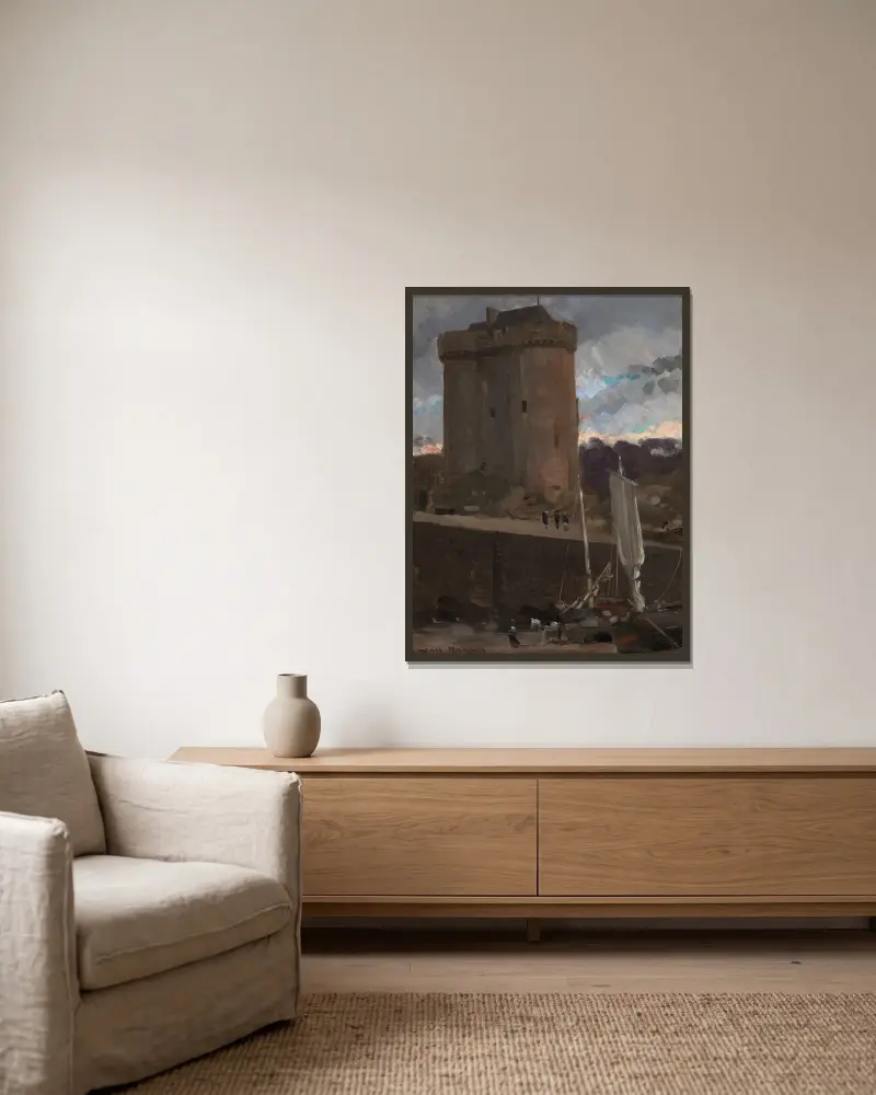 Der Turm von Solidor bei Saint-Severin, Normandie von James Carroll Beckwith gerahmt an einer Wand