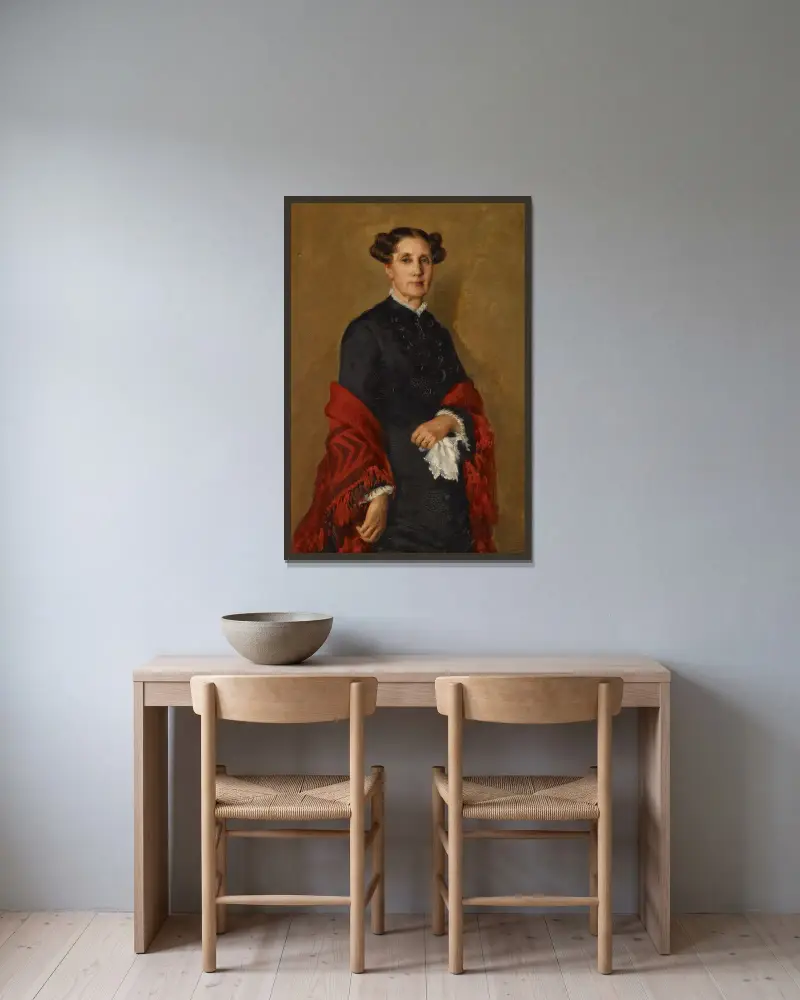 Porträtt av Mrs. William C. Bartlett av James Carroll Beckwith inramad på en vägg