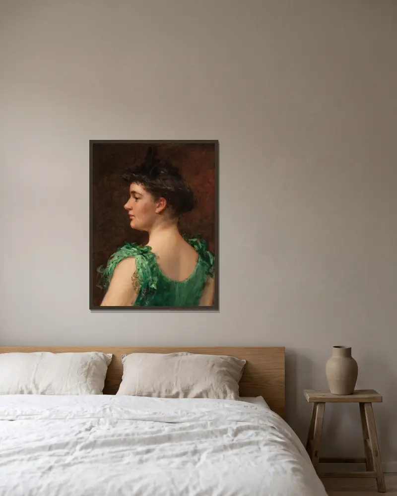 The Green Dress av James Carroll Beckwith inramad på en vägg