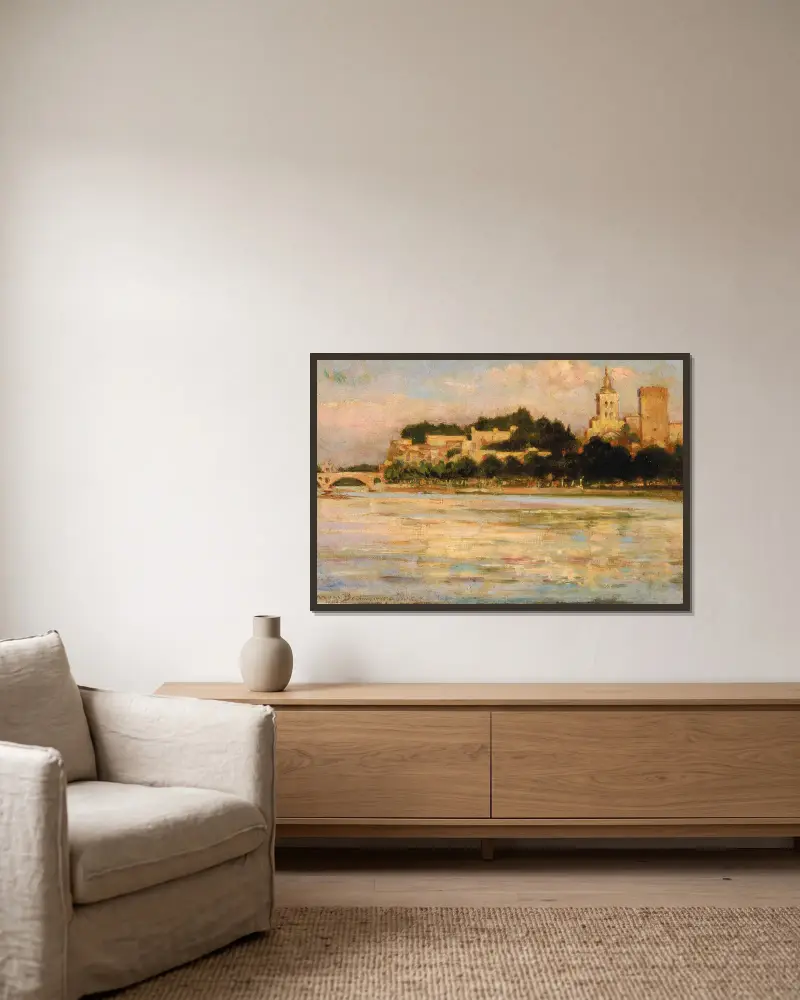 Påvepalatset och Pont d’Avignon av James Carroll Beckwith inramad på en vägg
