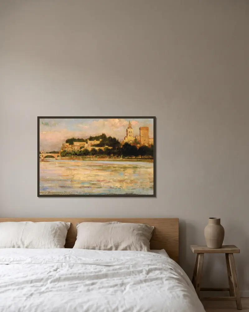 Påvepalatset och Pont d’Avignon av James Carroll Beckwith inramad på en vägg