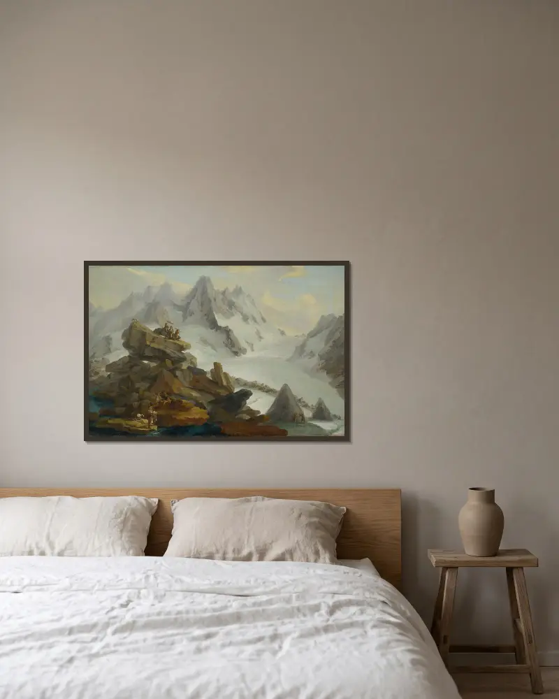 Glacier Lauteraar av Caspar Wolf inramad på en vägg