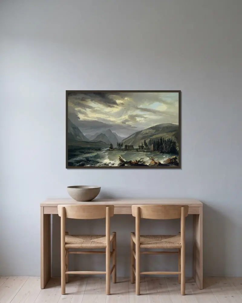 Storm över Thunsjön av Caspar Wolf inramad på en vägg