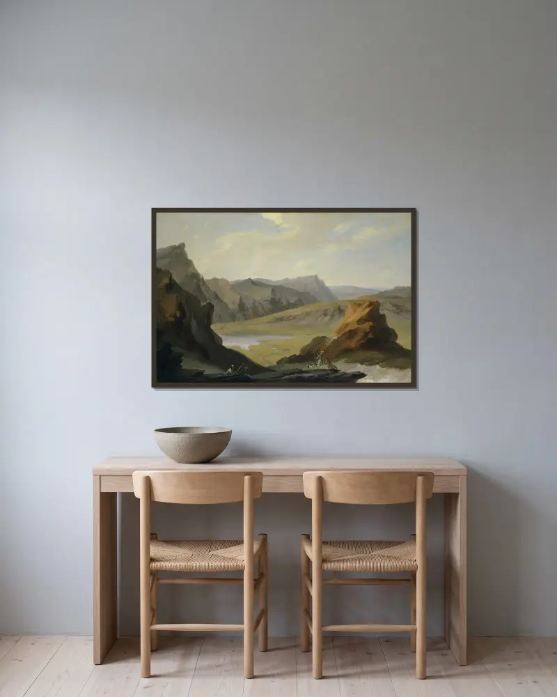 Utsikt från Talistock över Melchsjön av Caspar Wolf inramad på en vägg