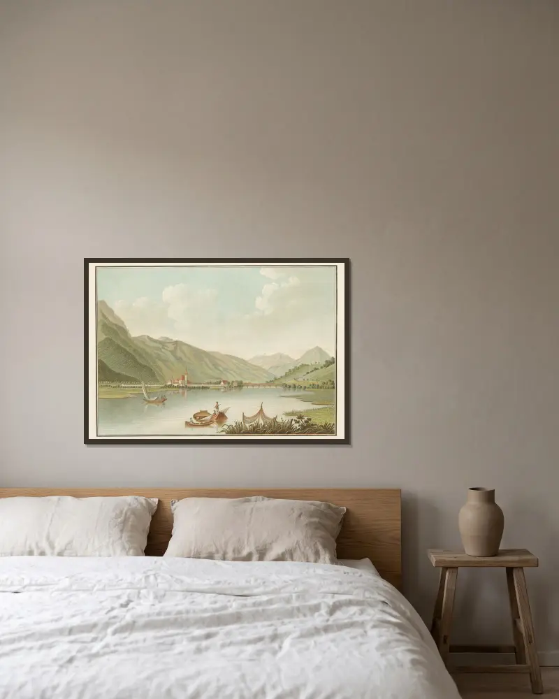 Interlaken från Brienzsjön av Caspar Wolf inramad på en vägg