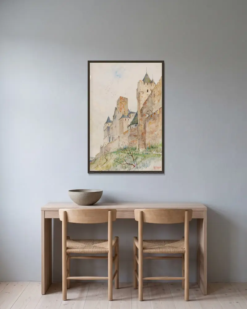 Borgmurarna i Carcassonne, Frankrike av Cass Gilbert inramad på en vägg