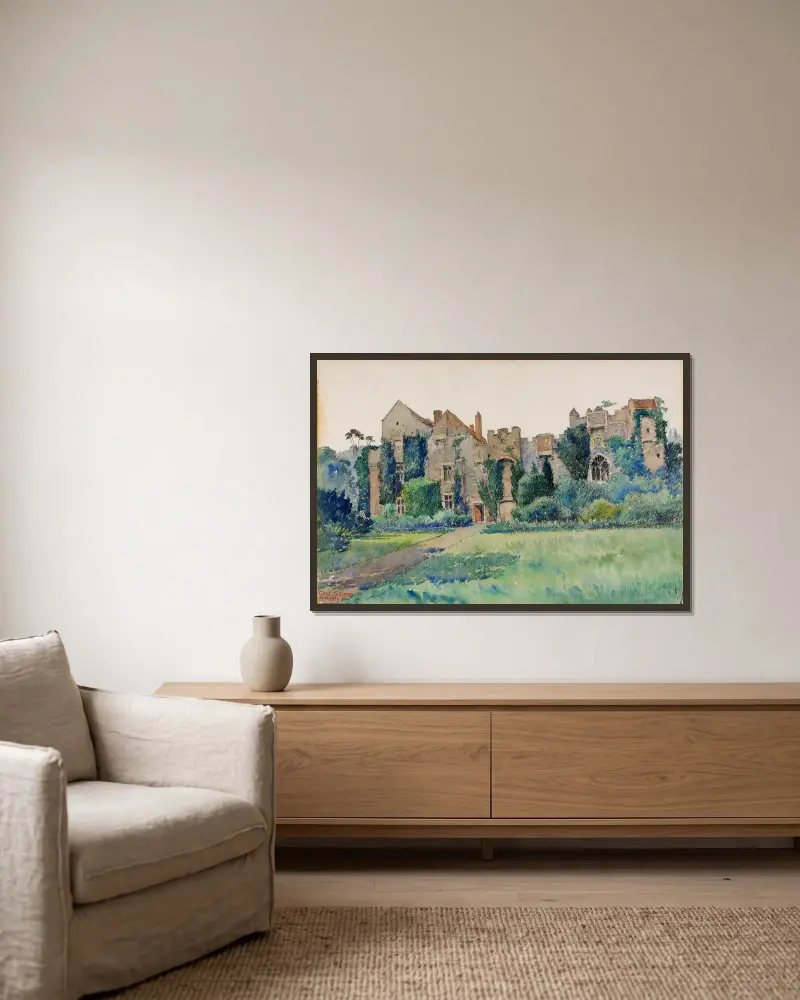 Compton Castle, Devonshire, England von Cass Gilbert gerahmt an einer Wand