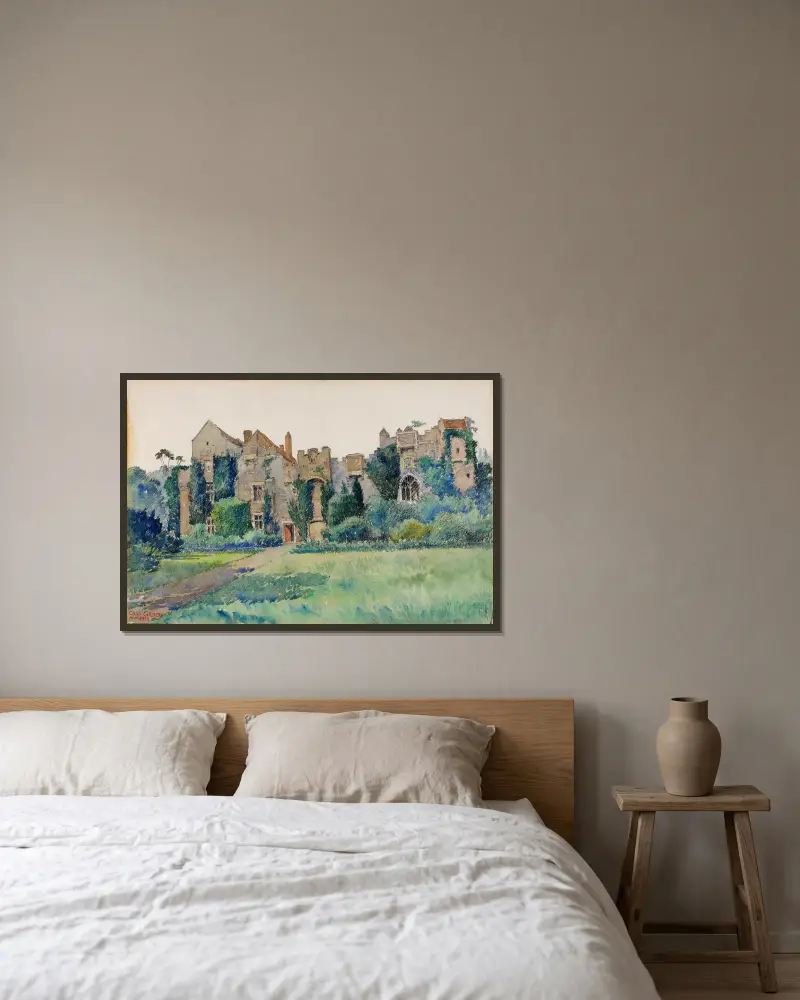 Compton Castle, Devonshire, England von Cass Gilbert gerahmt an einer Wand