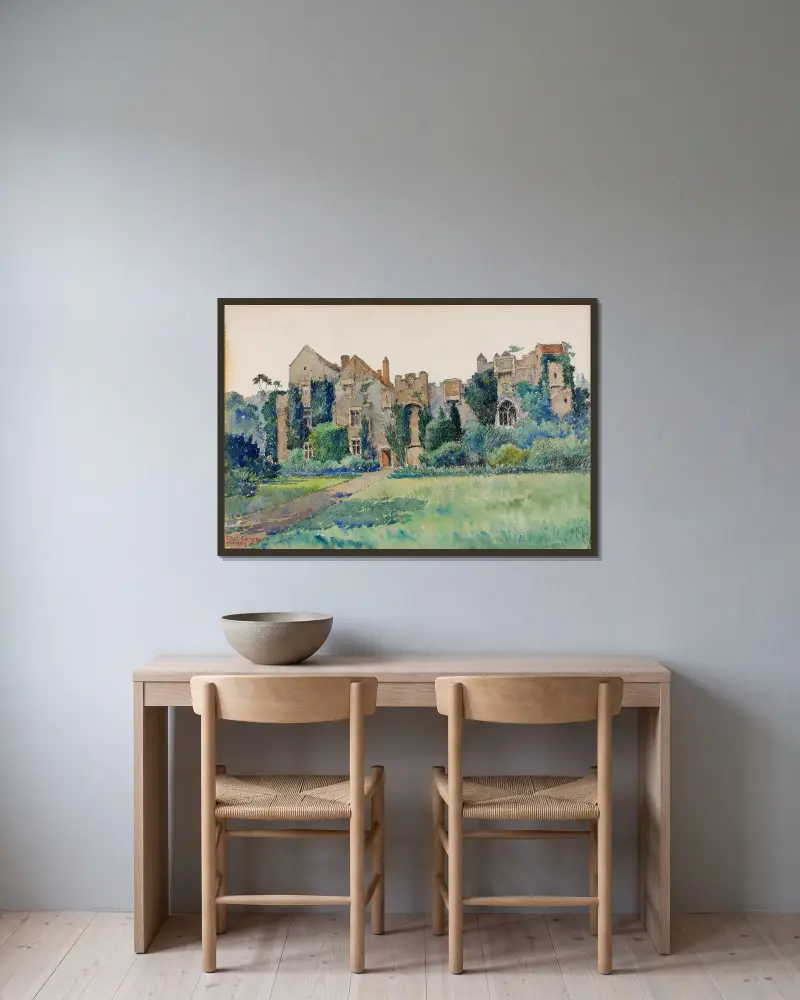 Compton Castle, Devonshire, England von Cass Gilbert gerahmt an einer Wand