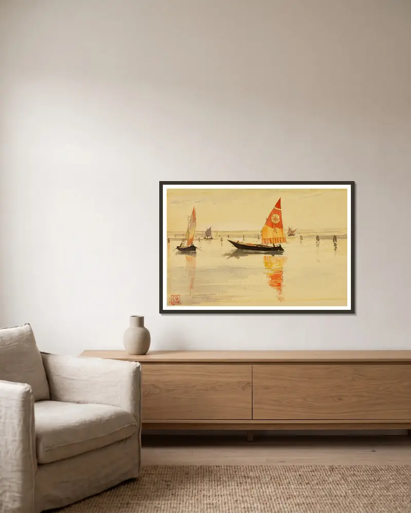 Sailboats (Venice) av Cass Gilbert inramad på en vägg