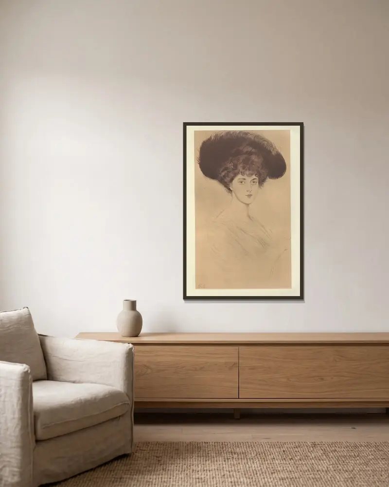 Mademoiselle M. av Paul César Helleu inramad på en vägg