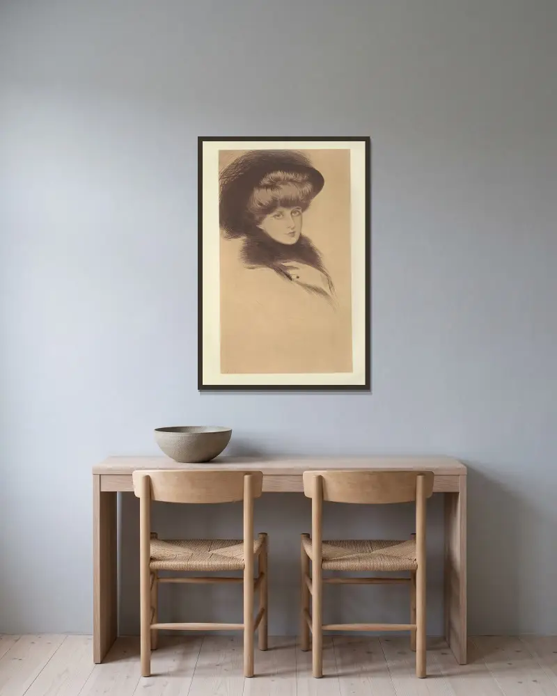 Mademoiselle P. av Paul César Helleu inramad på en vägg