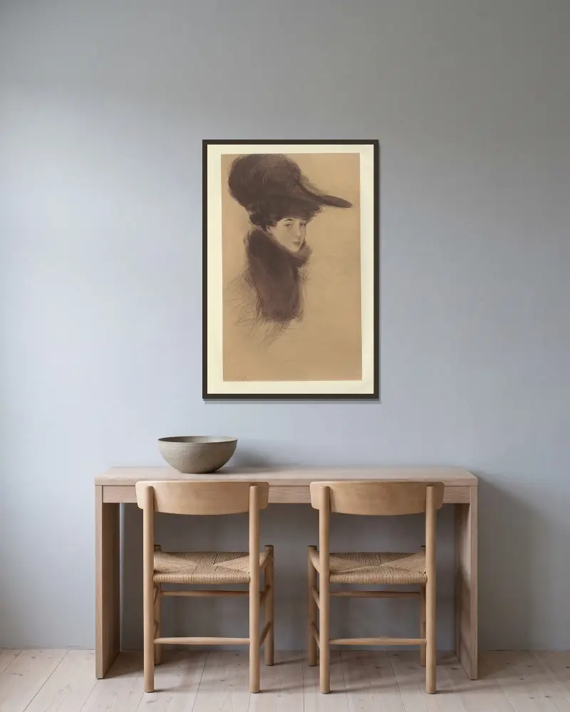 Hertiginnan av Marlborough av Paul César Helleu inramad på en vägg