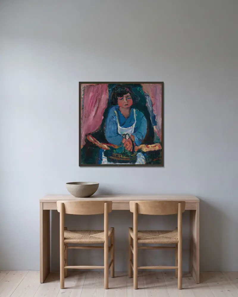 La Servante En Bleu av Chaïm Soutine inramad på en vägg