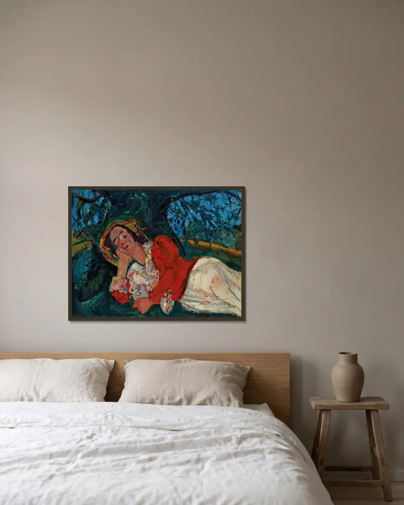 La sieste (Femme étendue sous un arbre) av Chaïm Soutine inramad på en vägg