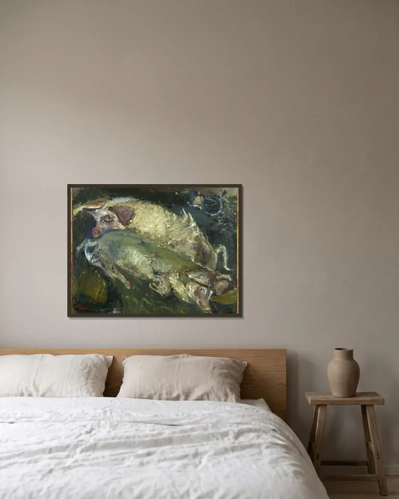 Les porcs av Chaïm Soutine inramad på en vägg
