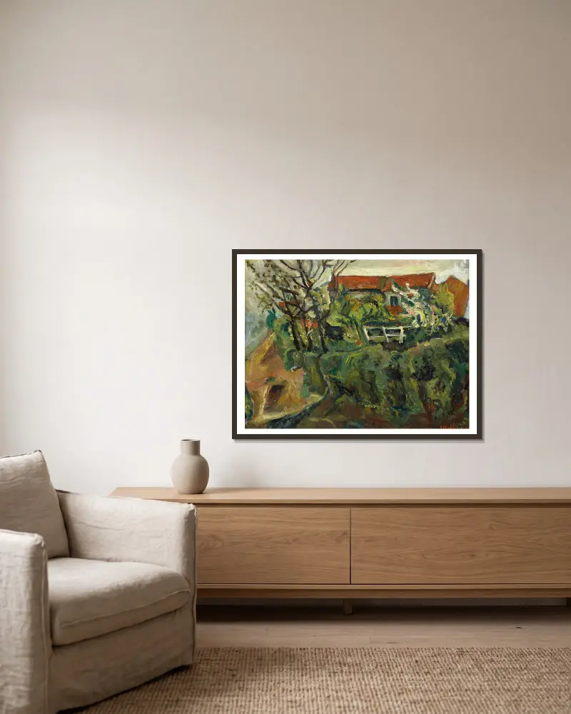Häuser in einer Landschaft von Chaïm Soutine gerahmt an einer Wand