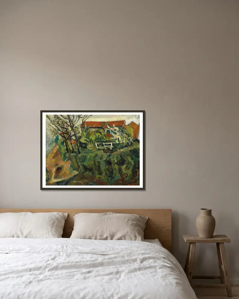 Häuser in einer Landschaft von Chaïm Soutine gerahmt an einer Wand