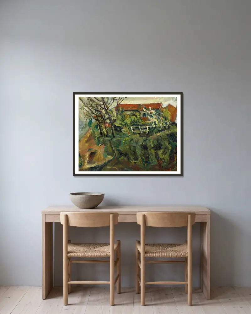 Häuser in einer Landschaft von Chaïm Soutine gerahmt an einer Wand