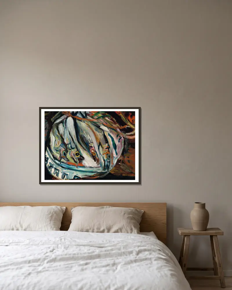 Nature morte aux poissons av Chaïm Soutine inramad på en vägg