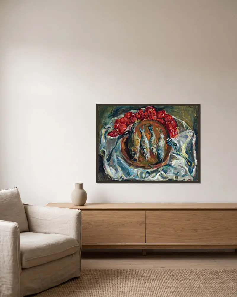 Poissons Et Tomates av Chaïm Soutine inramad på en vägg