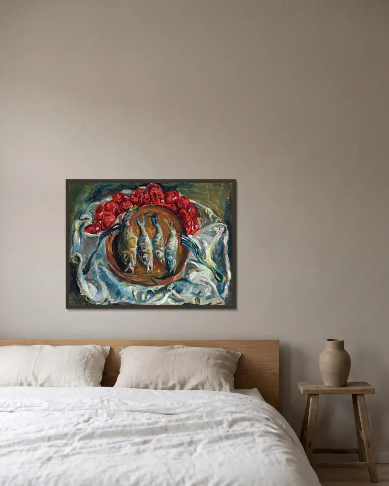 Poissons Et Tomates av Chaïm Soutine inramad på en vägg