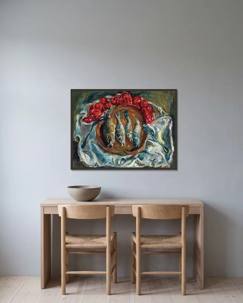 Poissons Et Tomates av Chaïm Soutine inramad på en vägg