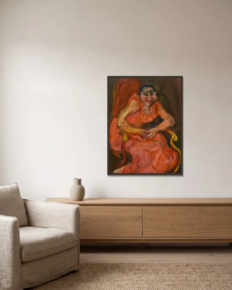 Frau in Rosa von Chaïm Soutine gerahmt an einer Wand